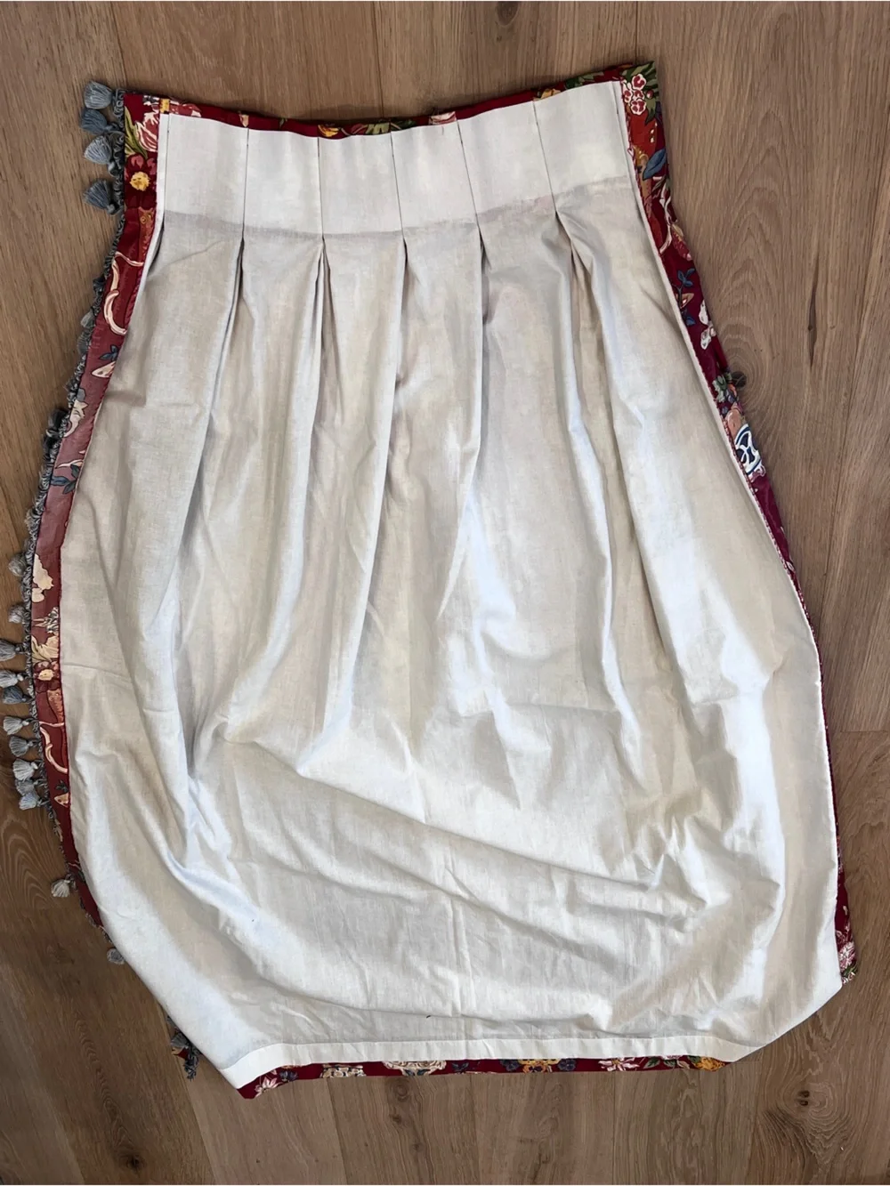 Set of 4 Custom Chinoiserie Lined Drapery Panels Burgundy Tassel Trim 21x62”